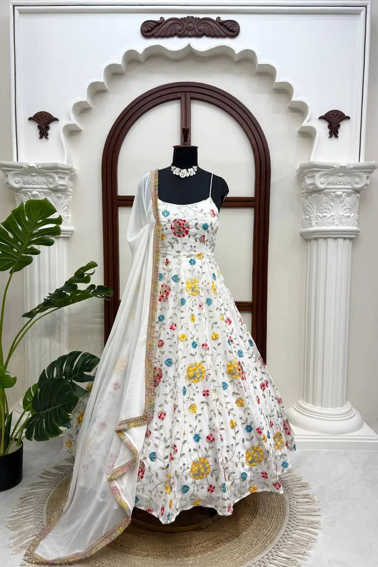Floral Thread Sequin Anarkali Gown Set