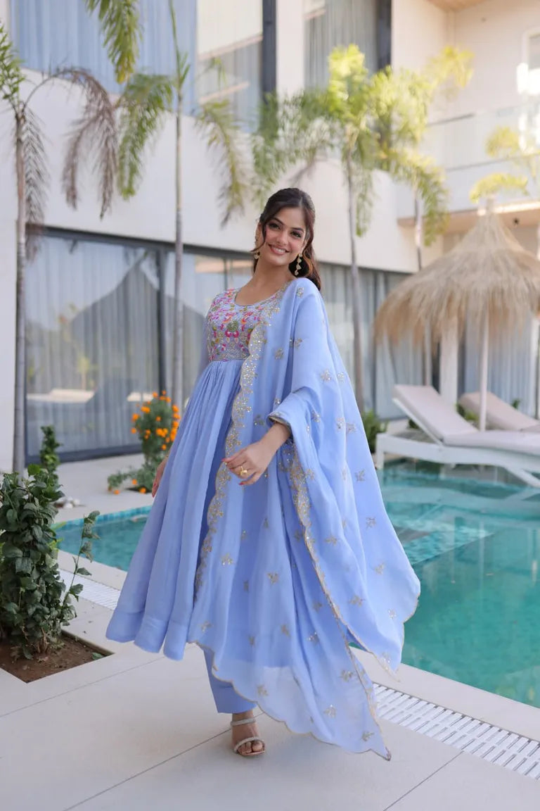 Mal Chanderi Anarkali Set