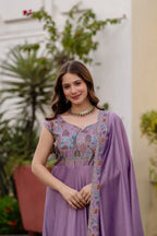 Festive Flared Silk Gown with Dupatta