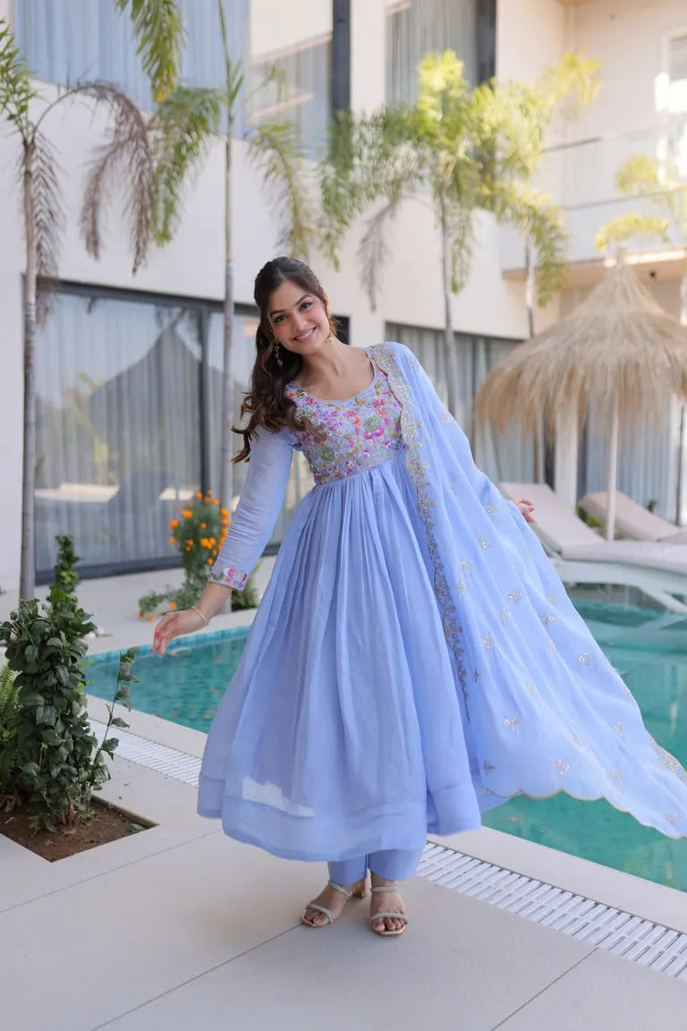 Mal Chanderi Anarkali Set