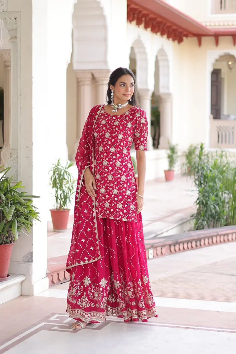 Party Wear Kurti with Sharara Dupatta