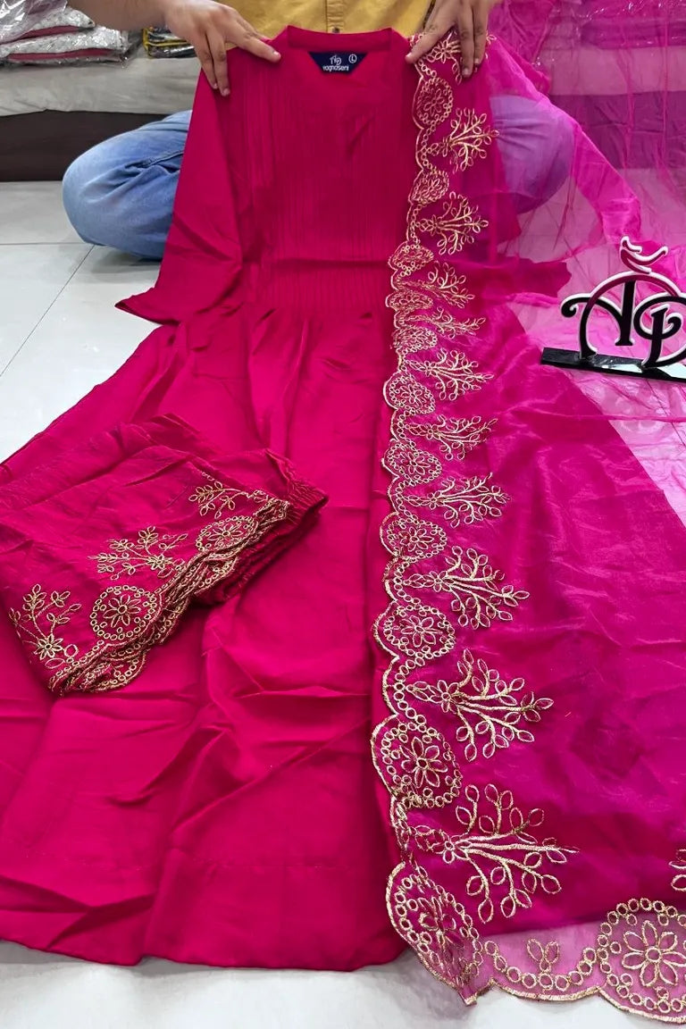 Pink Festive Kurta Pant Dupatta Set