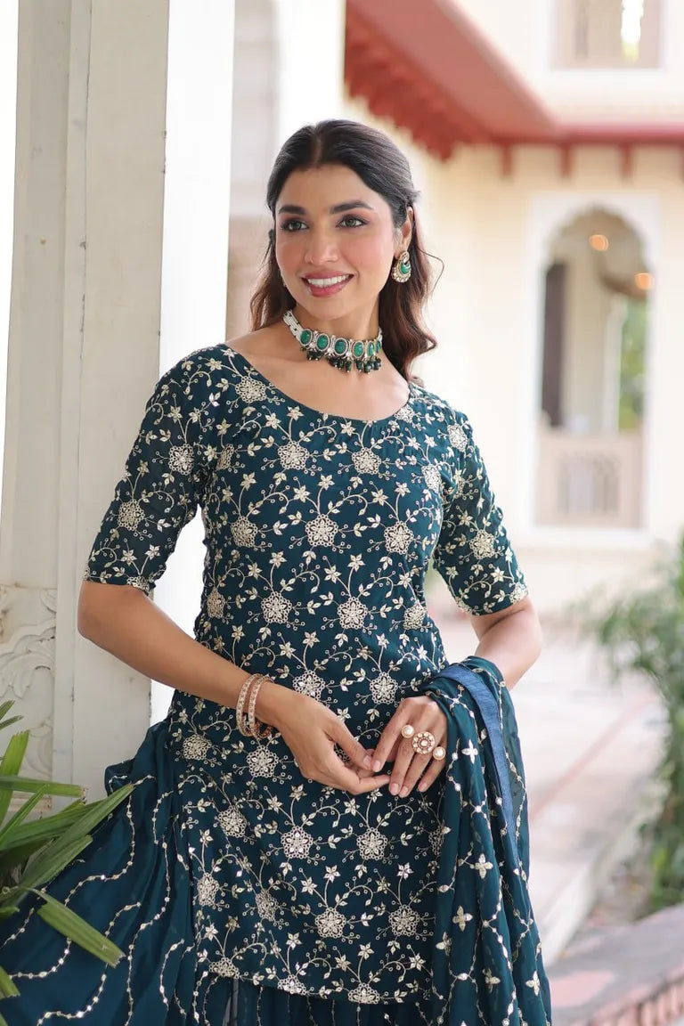 Party Wear Kurti with Sharara Dupatta
