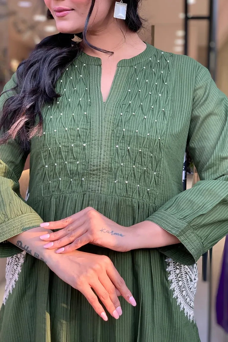 Olive Green Pure Cotton kurta Set