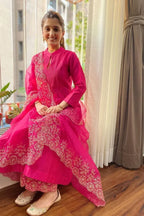 Pink Festive Kurta Pant Dupatta Set