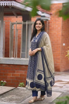 Cotton Chevron Mirror Work Kurta Set
