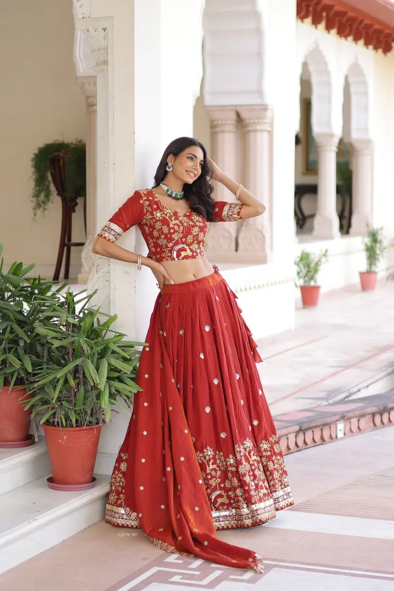 Traditional Vichitra Silk Lehenga Set