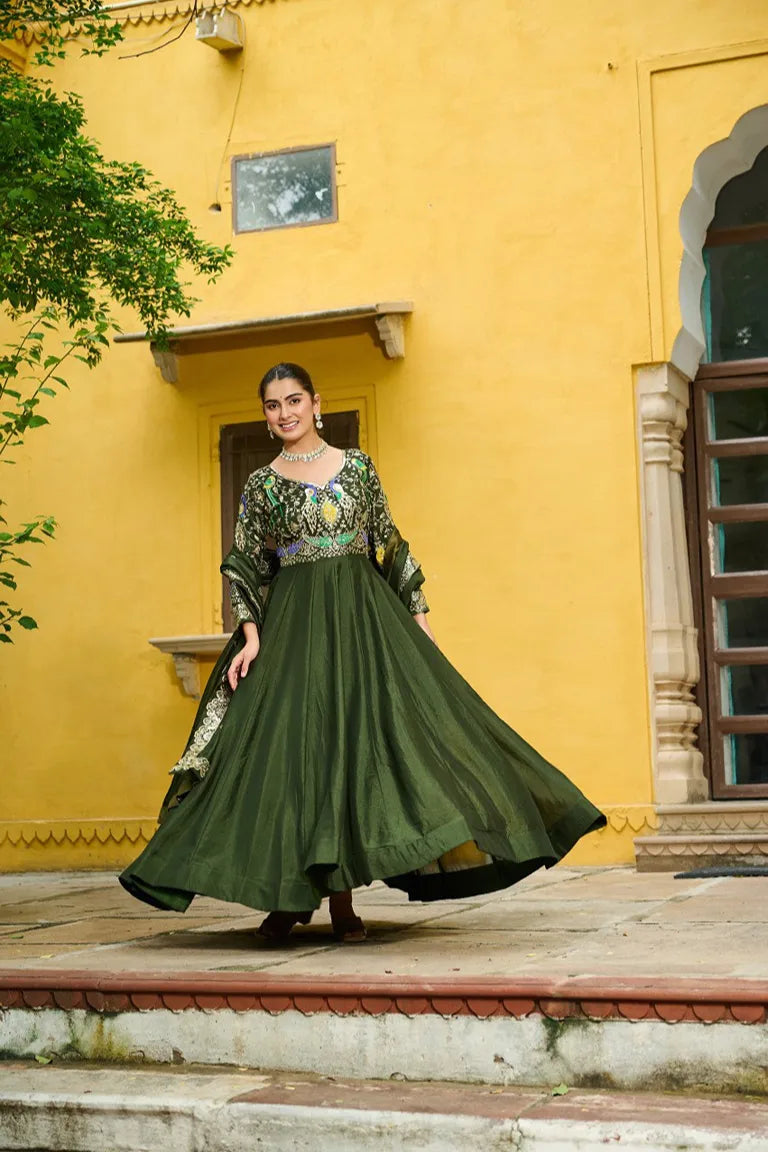 Emerald  Embroidered  Gown