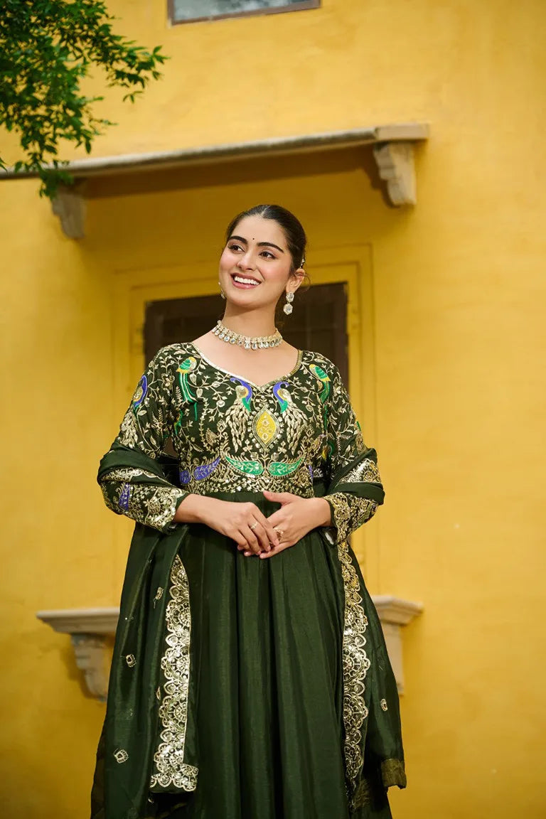 Emerald  Embroidered  Gown
