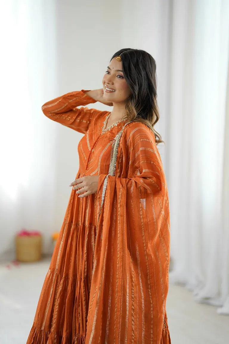 Rust Orange Full-Flare Anarkali