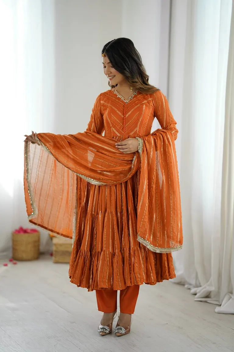 Rust Orange Full-Flare Anarkali
