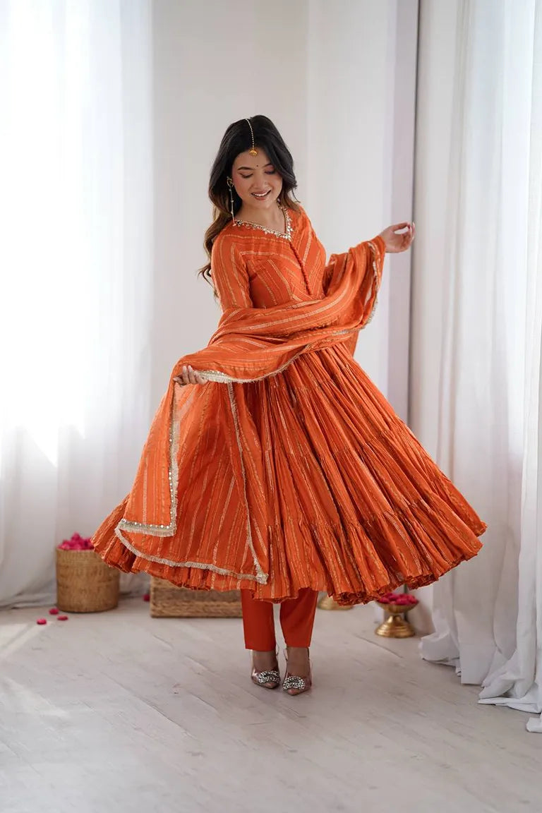 Rust Orange Full-Flare Anarkali