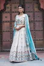 Contrast Dupatta White Lehenga Choli