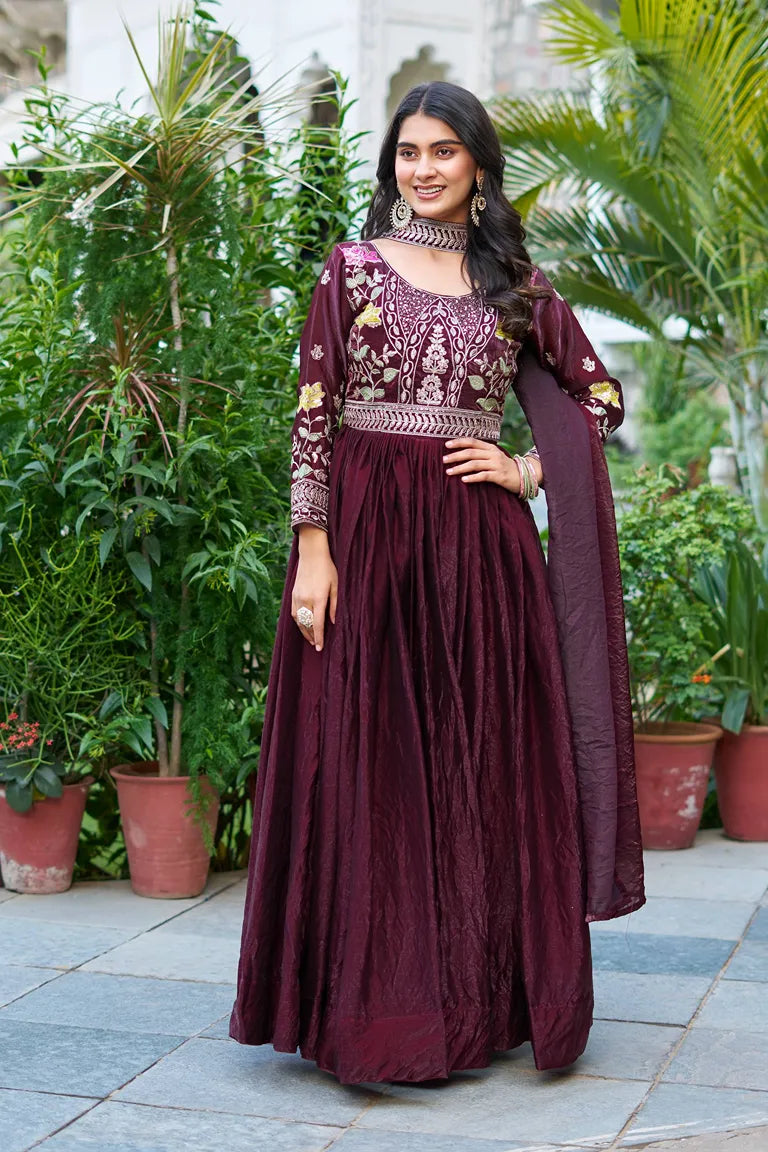Full-Sleeve Embroidered Maxi Dress gown