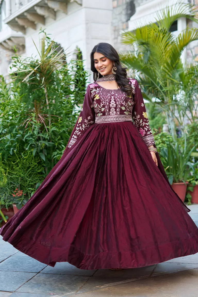 Full-Sleeve Embroidered Maxi Dress gown