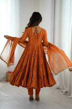 Rust Orange Full-Flare Anarkali