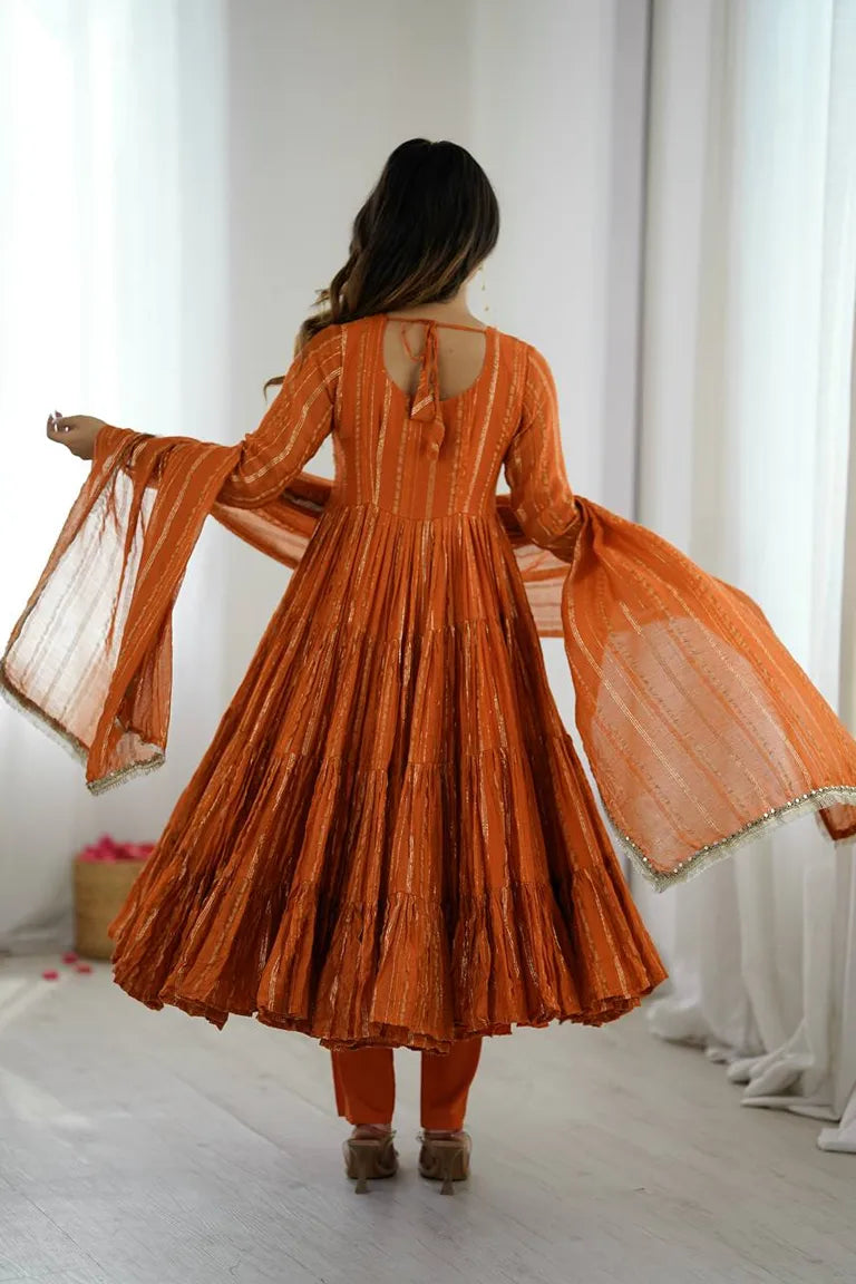 Rust Orange Full-Flare Anarkali