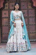 Contrast Dupatta White Lehenga Choli