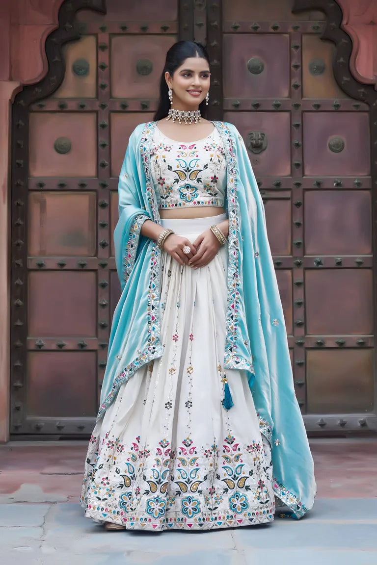 Contrast Dupatta White Lehenga Choli