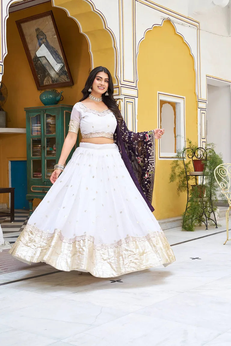 White & Purple Contrast Lehenga Set