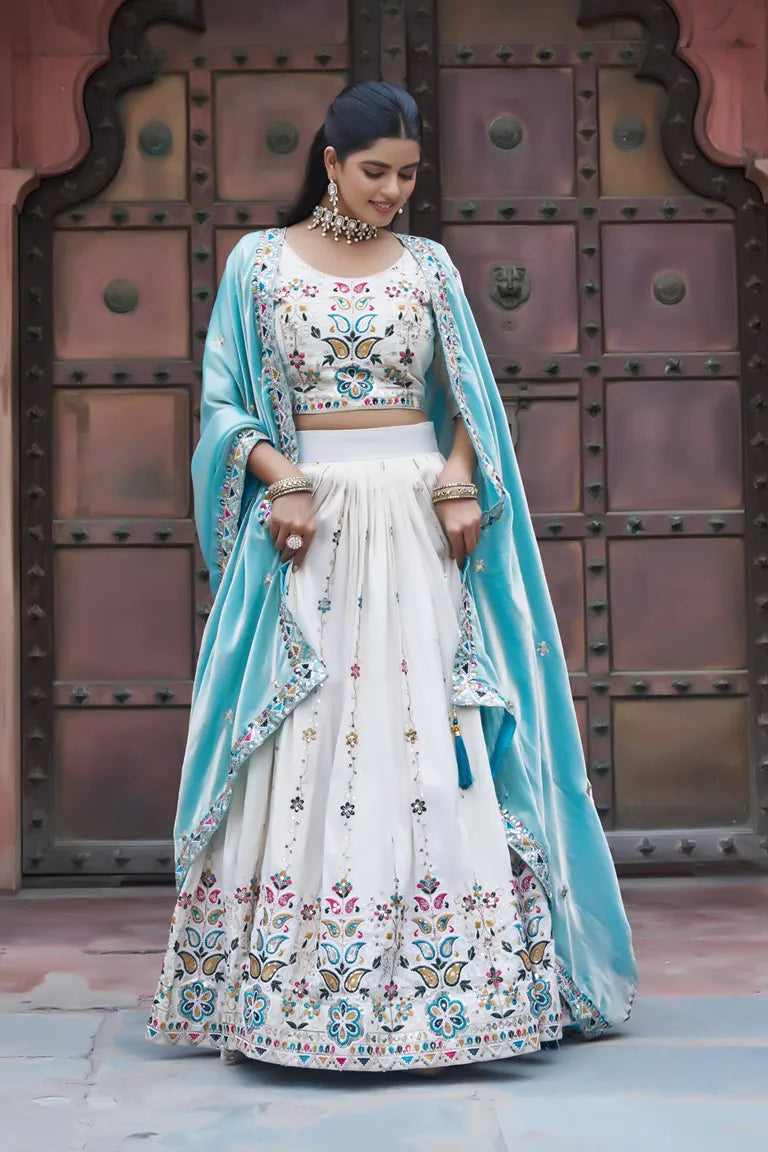 Contrast Dupatta White Lehenga Choli