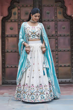 Contrast Dupatta White Lehenga Choli
