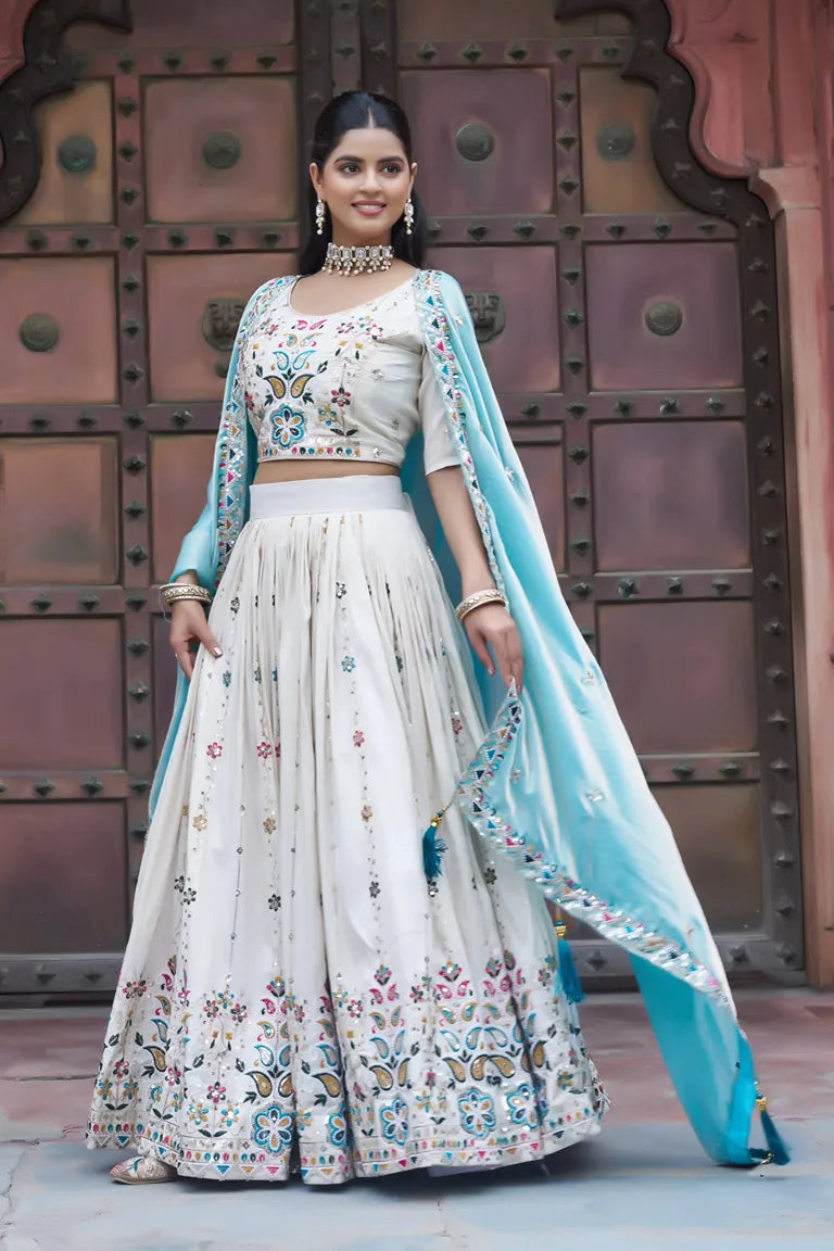 Contrast Dupatta White Lehenga Choli