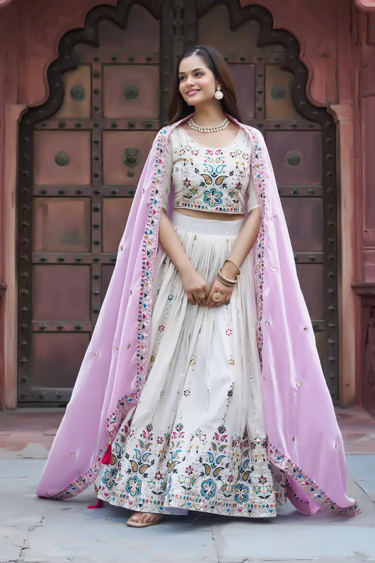 Contrast Dupatta White Lehenga Choli