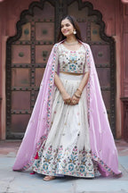 Contrast Dupatta White Lehenga Choli