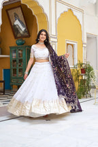 White & Purple Contrast Lehenga Set