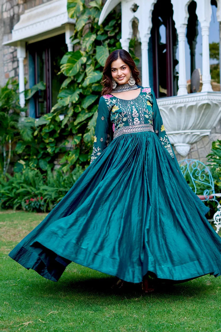 Full-Sleeve Embroidered Maxi Dress gown