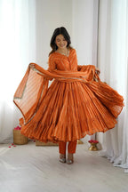 Rust Orange Full-Flare Anarkali