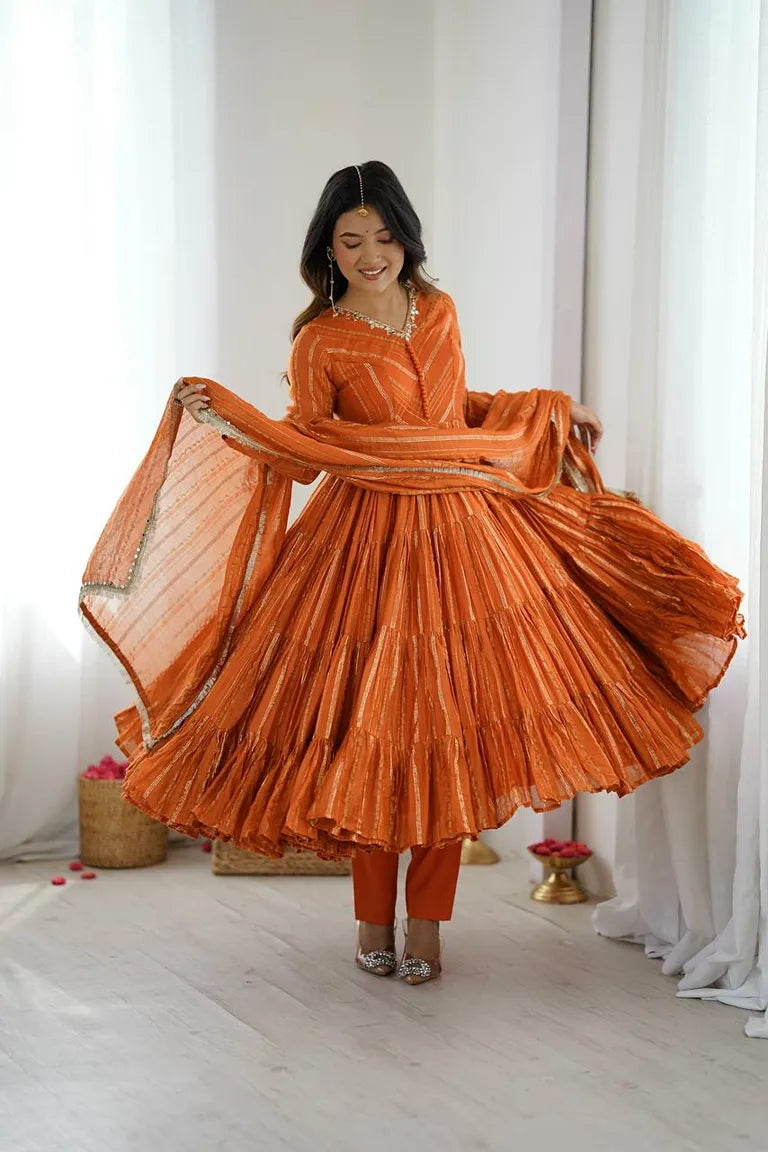 Rust Orange Full-Flare Anarkali