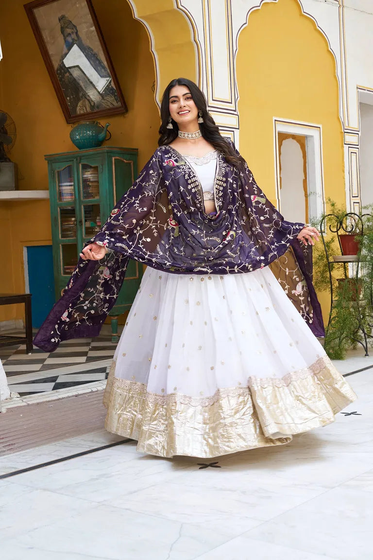 White & Purple Contrast Lehenga Set