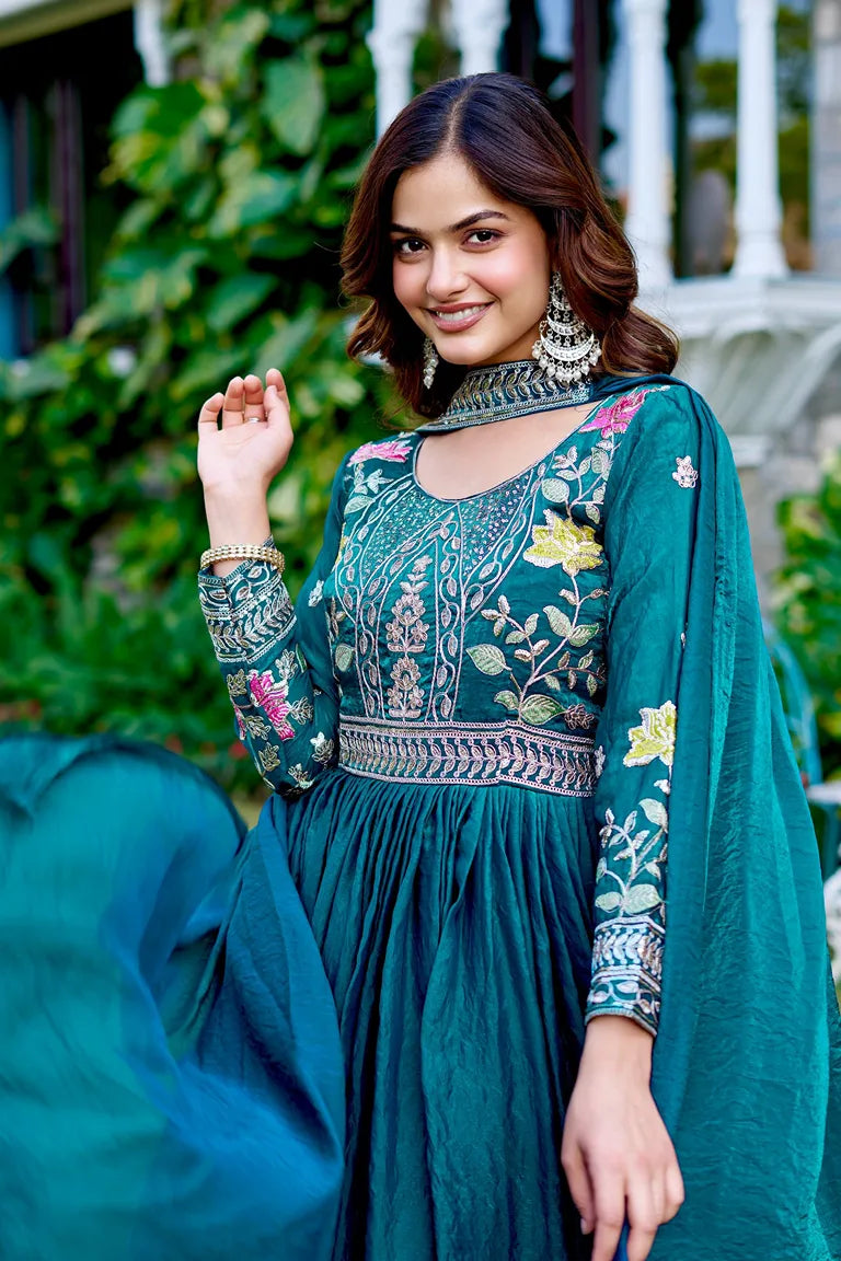 Full-Sleeve Embroidered Maxi Dress gown