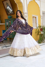 White & Purple Contrast Lehenga Set