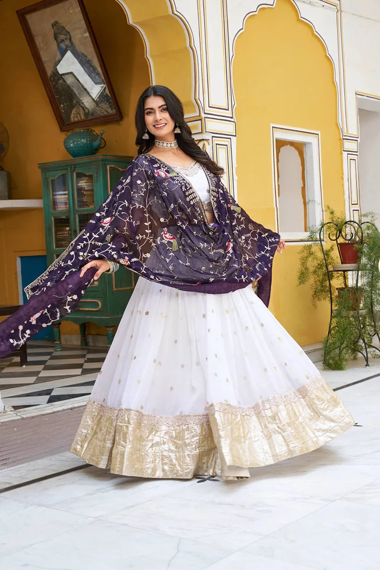 White & Purple Contrast Lehenga Set