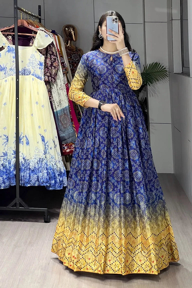 Printed Azarakh Styled Chinon Gown