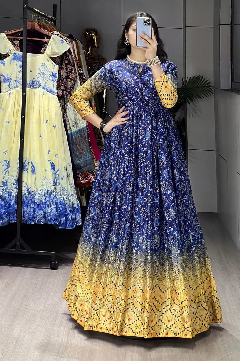 Printed Azarakh Styled Chinon Gown