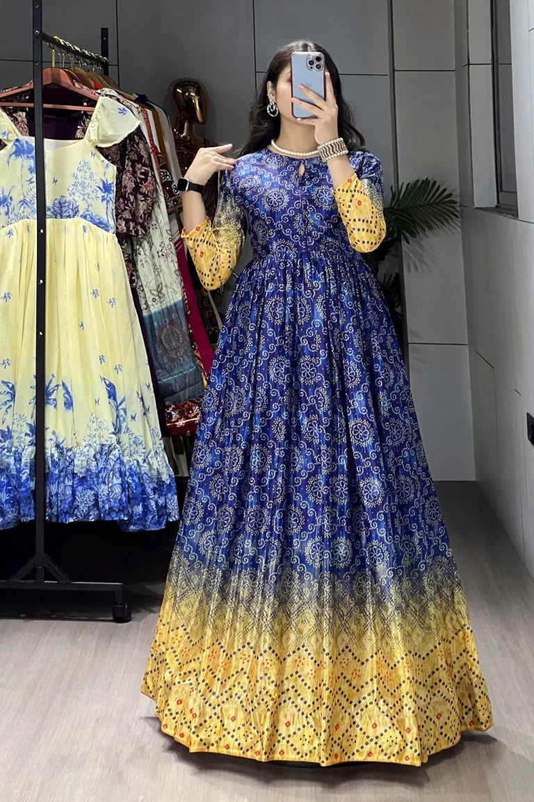 Printed Azarakh Styled Chinon Gown