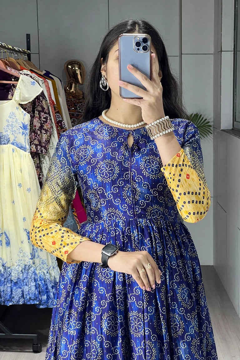 Printed Azarakh Styled Chinon Gown