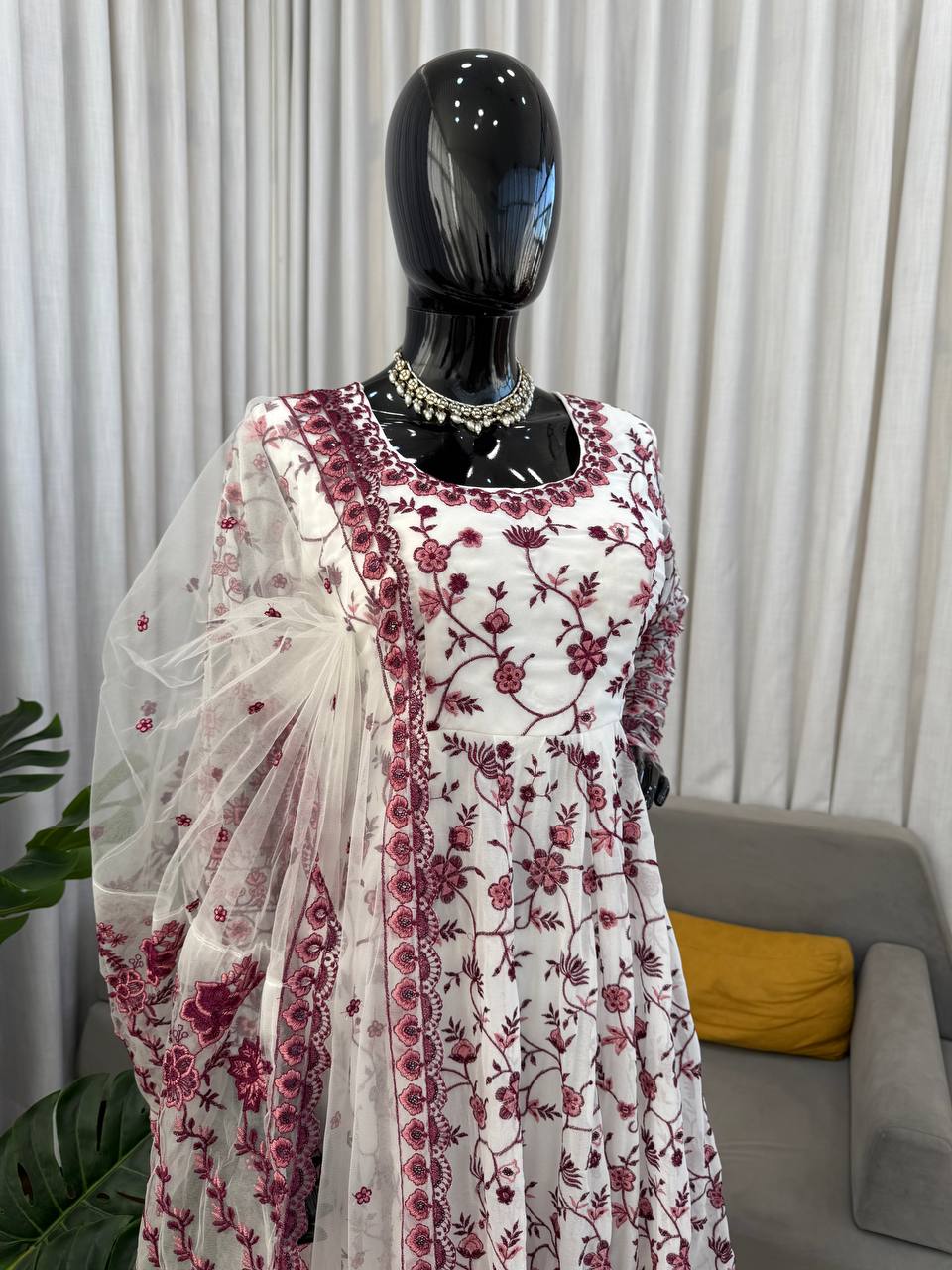 Blue & White Thread Work Anarkali Set
