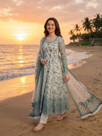 Blue & White Thread Work Anarkali Set