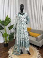 Blue & White Thread Work Anarkali Set