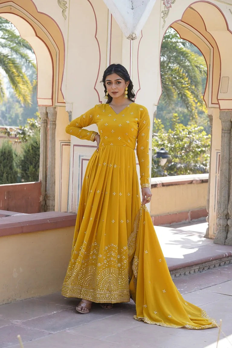 YELLOW DESIGNER GOWN