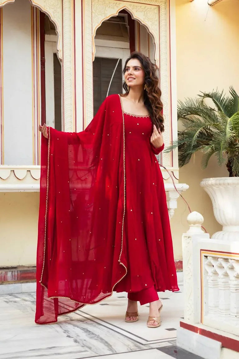 Wedding Wear Red Gown Set
