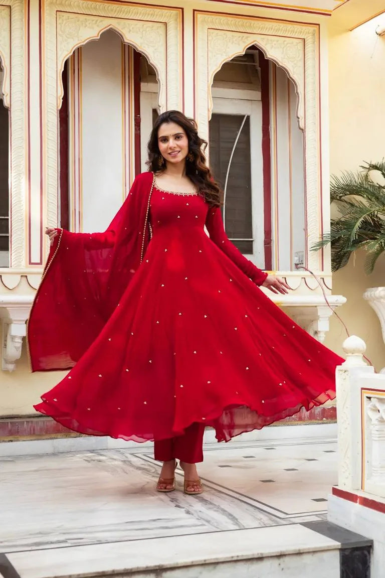 Wedding Wear Red Gown Set