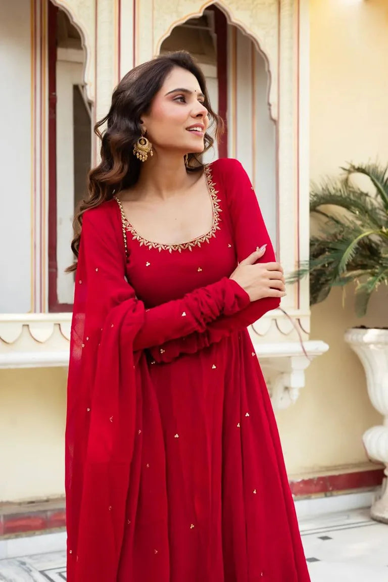 Wedding Wear Red Gown Set