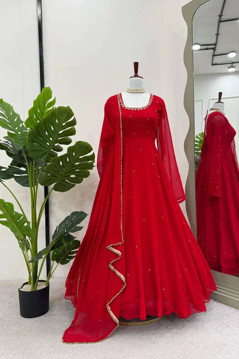 Wedding Wear Red Gown Set