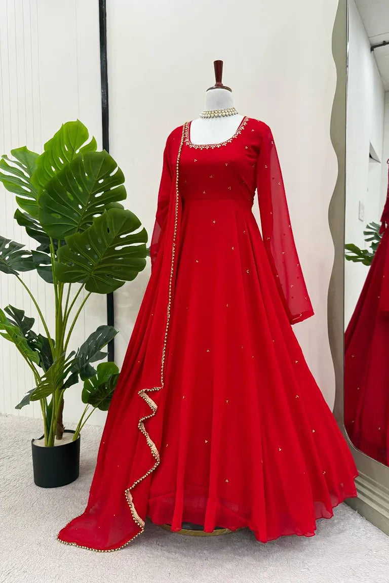Wedding Wear Red Gown Set
